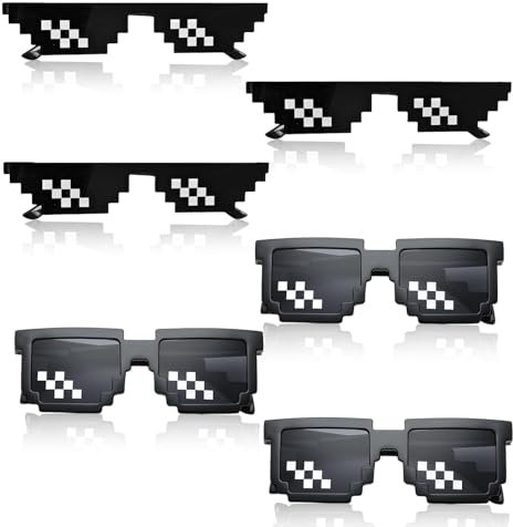 SHENGYIG 6 Stück Pixel Mosaik Brille, Schwarz Pixelbrille Sonnenbrille, Lustig Faschingsbrille, 2 Stile, Party Sonnenbrille für Party, Dekoration, Fotoshooting
