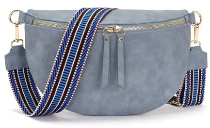 Vezluax 30x20cm umhängetasche Damen Bauchtasche Damen Groß Vegan Leder Crossbody Bag stylisch Muttertags geschenke für frauen mit breitem Gurt Retro Blau