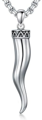 PDTJMTG Italienische Horn Kette 925 Sterling Silber Italienische Cornicello Anhänger Glück Schutz Amulett Schmuck für Männer Herren Damen, mit Edelstahlkette 56 cm + 5 cm