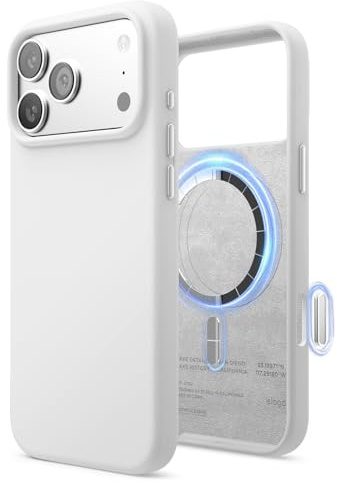 elago Magnetic Silicone Case for iPhone 17 Pro Max White | Compatible with MagSafe, Liquid Silicone Material, Protection, Shockproof, Slim Phone (White)