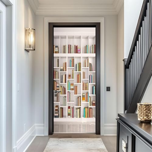 Türbekleben Bücherregal-Bibliothek Türtapete, Selbstklebend TürPoster Bücher Türbilder, 3D Fototapete Türfolie Poster Tapete Türaufkleber Tür Tapeten 86 x 200 cm q.5612