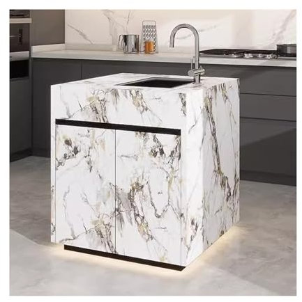 NexaGeniX Carrito de Cocina Mostrador De Isla con Fregadero Separado, Cocina Abierta, Mesa De Comedor Móvil, Mesa Guía, Mostrador De Bar con Ruedas