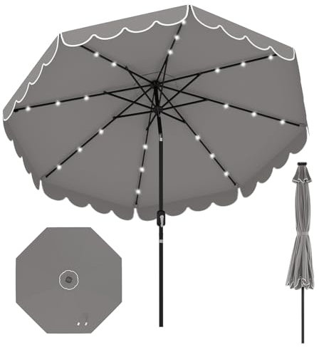 RELAX4LIFE Ombrellone da Giardino 3x3M, Ombrellone da Esterno con 24 Luci LED, Inclinazione Regolabile, Apertura a Manovella, Top Ventilato, Ombrellone Parasole per Giardino Piscina Patio (Grigio)