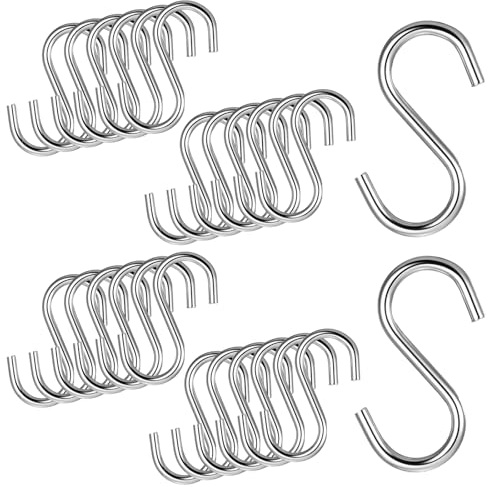Qulkws 24 Pcs 304 Stainless Steel S Hooks, 1.6 Inch Small S Hooks, Industrial Grade Quality Utility Hook, Heavy Duty Hook, Chain Hardware for Hanging or Craft Project