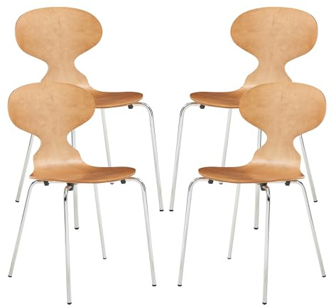 [en.casa] Esszimmerstühle 4er Set Kil Stühle für Esszimmer 80 x 47 x 48 cm Essstühle Küchenstühle Stapelstuhl Holz Metallbeine Walnussoptik/Chromfarben