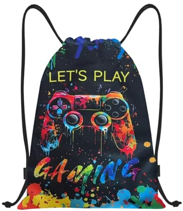 Turnbeutel, Polyester Sportbeutel mit Kordelzug, Kordelzugbeutel mit Gamecontroller-Musterdesign Wasserdicht Sporttasche, Kordelzug Rucksack Turnbeutel Kinder für Sport, Freizeit, Reise, Schule
