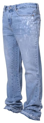 Herren Flared Jeans Y2K Streetwear Denim Hose mit Tintenspritzer Modisch Patchwork Bootcut Baggy Freizeithose Hip Hop Skateboard Hosen mit Taschen