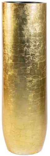 VIVANNO Pflanzgefäß Bodenvase SOLERIO Gold aus Fiberglas - 33x100 cm | Eleganter Blumentopf in Gold-Optik für Innenräume, inklusive praktischem Kunststoffeinsatz zur einfachen Bepflanzung