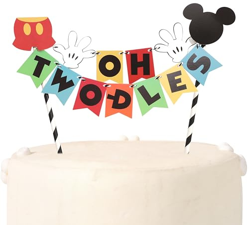 Mouse High Chair Banner, Mouse Tiara, Women's Glitter Red Bow Headband, Princess 30th Birthday Ears, Party Photo Prop, Mouse Themed Birthday Decorations (Oh Twodles Cake Topper)