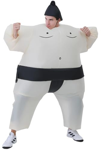 FUNFOCUS Aufblasbare Sumo Kostüm Erwachsene – Ganzkörper Luft kostüm für Männer Frauen, Lustige Fasching Kostüm für Halloween Weihnachten Karneval Party（inflatable Sumo costume women man）