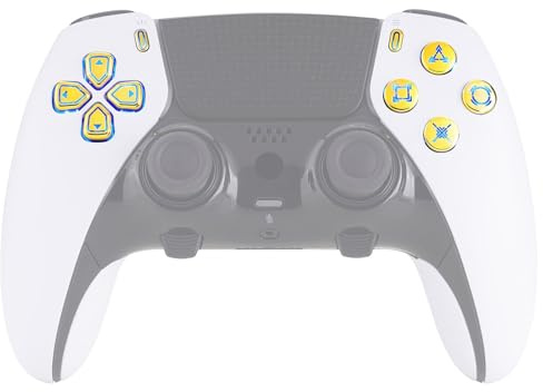 eXtremeRate LED Boutons pour ps5 Edge Manette | Face Buttons pour ps5 Edge Controller,Touche Lumineuse Multicolore avec 7 Couleurs 9 Effets-Chromé Doré Symboles Classiques