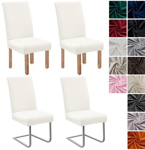 Stuhlhussen Samt 4er Set, Hussen Für Stühle, Stretch Stuhlbezug, Weiß | Universell Stuhlhussen Schwingstühle, Waschbarer Stühle Schutz Für Esszimmer Küche Restaurant Hotel Bankett Hochzeit Party