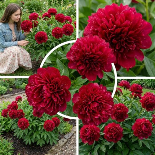 FLORIUM Exklusive Dunkelrote Pfingstrose Red Charm – Winterhart, Mehrjährig | 1 großwurzelige Pfingstrosen-Staude Red Charm, 3/5 Augen, dunkelrot, winterhart, aus Holland