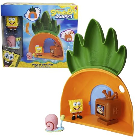 Bizak Spongebob Schwammkopf Ananas mit 2 Figuren, Playset Bikini Hintergrund mit Bob und Gary, inklusive Haus 20 cm und Fernseher mit Funktion, offizielles Spielzeug für Kinder ab 3 Jahren (64566040)
