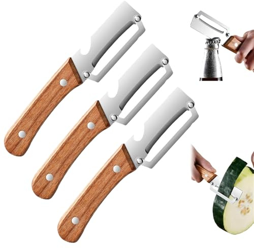 Multi-Functional Vegetable Peeler for Kitchen, 2 in 1 Stainless Steel Fruit and Vegetable Peeler with Bottle Opener, Easy Peelers, Portable Kitchen Peelers for Carrot, Apple, Kiwi, Orange (3PC)