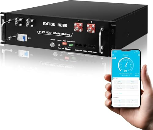 DATOUBOSS 48V 100Ah LiFePO4 Batterie, 5,12 kWh 3U Server Rack Batterie | Bluetooth, integriertem 100A Smart BMS, CAN/RS485, 15000+ Zyklen, für Solar Energiespeicher, Off-Grid und Haus-Backup