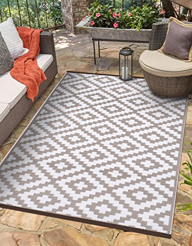 Green Decore Outdoor-Teppich Nirvana, wendbar, leicht, Kunststoff, 150 x 240 cm, Taupe/Weiß