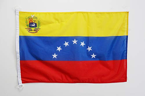 AZ FLAG Bandera Nautica de Venezuela Antigua con Escudo 45x30cm - Pabellón de conveniencia VENEZUELANA con Armas 30 x 45 cm Anillos