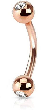 viva-adorno® Piercing Banane mit Kristall Kugeln Edelstahl Rosegold in verschiedenen Größen Z419, Größe: 1,2 x 8 x 4mm
