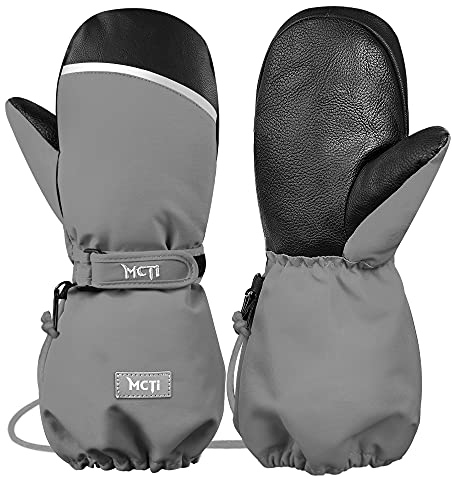 MCTi Skihandschuhe Kinder Kinderhandschuhe Wasserdicht Fäustlinge Handschuhe 1-17 Jahre Jungen Mädchen Winterhandschuhe Grau XS