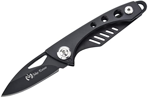 MAX KNIVES - 14688 N - Finition Black - Lame acier 440C - Couteau de survie pour camping, chasse, pêche et randonnée - Couteau pliant manche en acier 440C