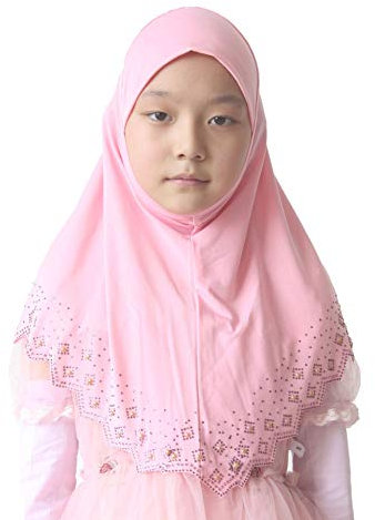 Modest Beauty Hijab Schal / Kopftuch für Mädchen / Kinder, Muslimische Amira mit tschechischem Bohrer - Pink - Medium