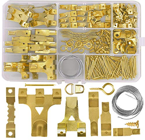 Picture Hangers Kit, 220 Pcs Wall Picture Hanging Kit,Picture Metal Hanging Hooks, Golden Photo Frame Hangers