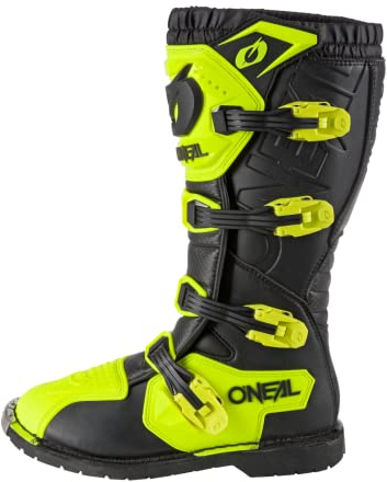O'NEAL | Stivali Motocross | Enduro Moto | Comfort Air-Mesh-Insole, quattro fibbie, materiale sintetico di alta qualità | Stivali Rider Pro | Adulto | Nero Giallo Neon | Taglia 43
