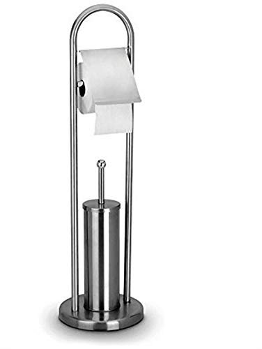 Topolenashop Porta Rotolo e Portascopino in Acciaio per Bagno e Uffici, Ideale per Arredamento Moderno, Inclusa Piantana e Scopino, Altezza 80cm