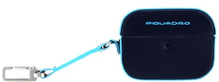 PIQUADRO - Custodia per Auricolari Pelle Blue Square - Unisex - Blu Notte | Salvaspazio, Protettiva, Moschettone, Trasferte, Uso quotidiano
