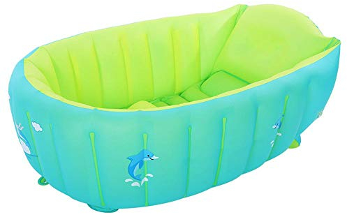 Bañera antideslizante para niños pequeños, lavabo de ducha plegable verde inflable, plegable portátil para bebés de 0 a 6 años(L)