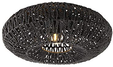 Qazqa - Retro Retro-Deckenleuchte I Deckenlampe I Lampe I Leuchte schwarz Seil 50cm - Lina I Wohnzimmer I Schlafzimmer - Rund - LED geeignet E27