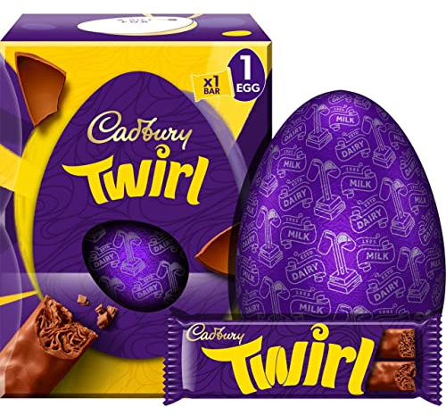 Cadbury Twirl Chocolate Easter Egg, Includes 1 Large Egg and 1 Chocolate Bar, 195 g (Pack of 1)