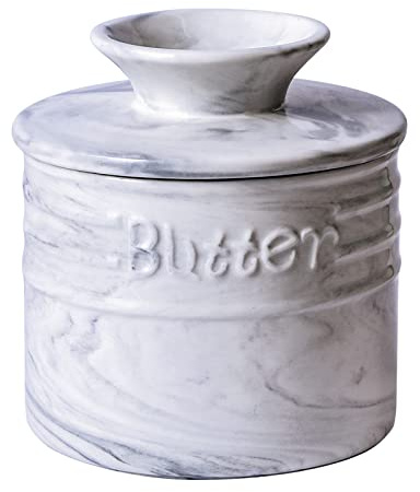 Yundu - Burro in porcellana di marmo grigio con coperchio, contenitore per burro francese per la cucina