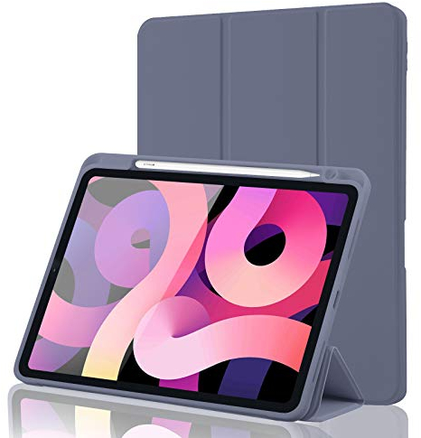 Hülle für iPad Air 7 11 Zoll 2025 M3/Air 6 2024 M2/Air 5/4 2022 2020 10,9 Zoll mit Stifthalter, Magnet-Trifold Hülle mit iPencil 2. Gen Aufladen, Auto Schlafen/Wachen, Leichter TPU Schutz, Blau Grau