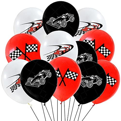 12 pcs Karierten Rennwagen Luftballons Racing Flags Latex Luftballons Rennwagen Checkered Flaggen Luftballons Rennwagen Partyzubehör für Kinder Jungen Racing Geburtstagsfeier Zubehör