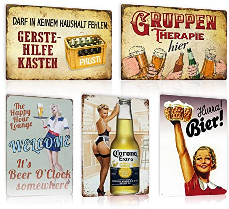 ZDFDC 5er Set Blechschilder Lustiger Spruch - Retro Metallschild 20x30cm - Vintage Schild für Bar Club Pub, Küche