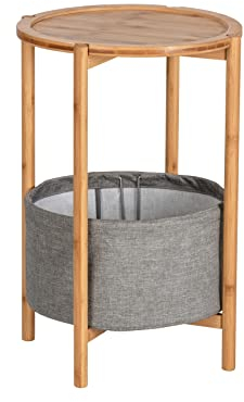 WENKO Beistelltisch Bahari, hochwertiger Couchtisch & Nachttisch aus nachhaltigem Bambus, mit praktischem Aufbewahrungskorb aus Polyester und abnehmbarer Ablage, viel Platz für Accessoires, 42 x 60 cm