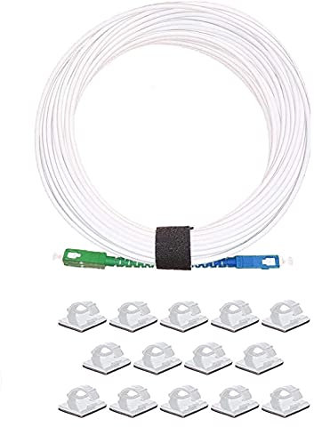 Elfcam® - Cable de Fibra Óptica SC/APC á SC/UPC Monomodo, Cable de Internet con 25 Clips de Cable Adhesivo, Cinta Óptica Compatible con Freebox Free (25M)