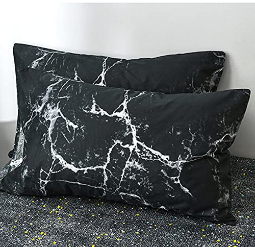 AShanlan 2er Set Microfaser Kissenbezug 40x80 cm Schwarz Marmor Muster Kopfkissenbezug Kissenhülle 40 x 80 cm mit Reißverschluss Doppelpack