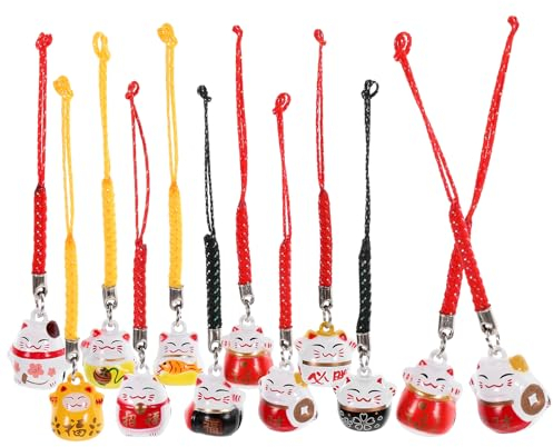 Porte clef du chat Maneki Neko, Mousqueton Porte Clé en forme de chat porte, femme homme Porte-clés chat Beckoning Feng shui Bonne santé couleur aléatoire 12PCS - Couleur Aléatoire