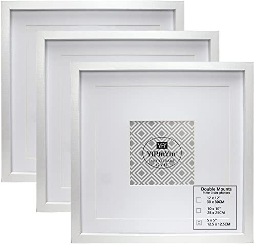 White 12x12Inch Square Picture Frame Set Of 3, 30x30cm Frames with mount displayed 10×10'' photo, 25.5x25.5cm Garllery Picture Frame 3 Set,10x10'' frame For Wallmounted & Desk Top