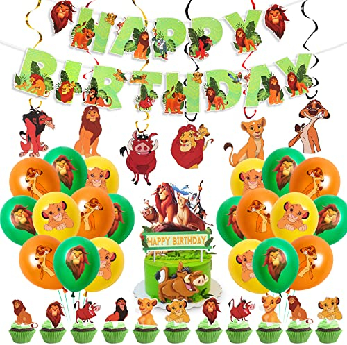 Decoration Anniversaire Lion, Ballon Anniversaire Garcon, Banderole Joyeux Anniversaire, Ensemble de 64 Pièces de Ballons en Latex Lion Pour Enfant Garcon Fête