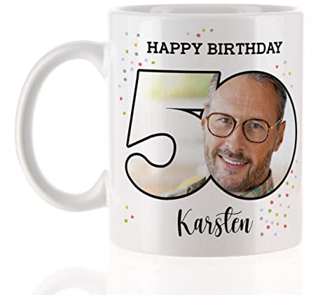 Herz & Heim® Fototasse zum runden Geburtstag mit eigenen Foto 50