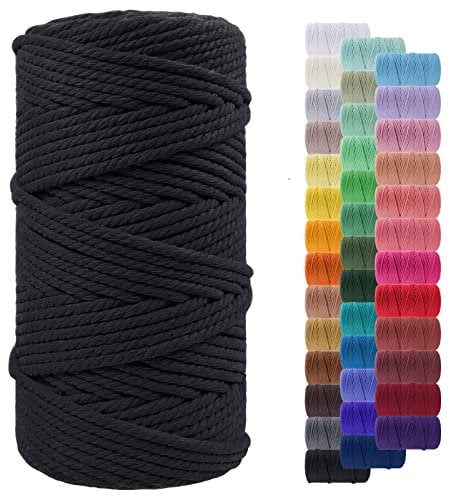 LEREATI Corda Macrame 5mm x 100m, Filo Macrame Cordoncino Cotone Grosso Corda Colorata, Cordino per Borse Uncinetto, Arazzo da Parete, Cesto di Piante Appeso, Decorazioni Fai Da Te (Nero)
