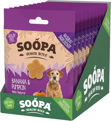 Soopa Banana & Pumpkin Senior Bites, Soft Dog Training Treats, 10 x 50 g | 10-Pack, Healthy, Human-Grade, Grain-Free, Natural Dog Treats for Small Dogs, Medium, Large, Older Dogs, Low Fat, Vegan