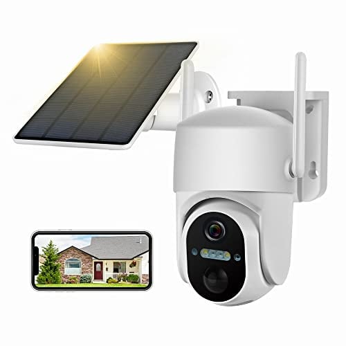 HOSAFE.COM Camaras Vigilancia Domicilio WiFi, Camara Vigilancia WiFi Exterior Placa Solar con Bateria, Camara 360 Grados PTZ, Sensor PIR, 2K HD Color Visión Nocturna, SD/Nube, IP66 Impermeable