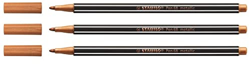 STABILO 3 Filzstifte Metallic – Pen 68 Metallic – mittlere Spitze – Kupfer