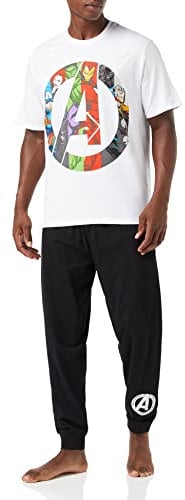 Marvel Mens Avengers Pyjamas PJ set, Incredible Hulk Captain America Iron Man Pjs for Men, Official Avengers Merchandise (Large) White