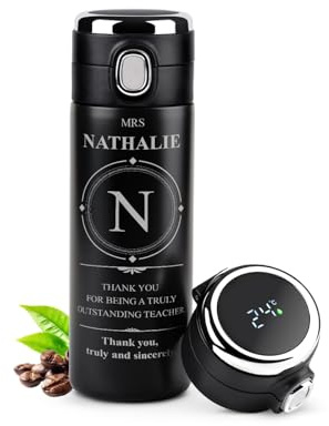 Maverton Personalised LED Thermal Tumbler for Women, Teacher | Stylish Steel Made 400 ml Mug for Birthday, Engraved Travel Mug for Lady, Black Insulated Cup for her, Coffee Mug for Mum